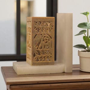 Fusion 3.0 Vintage Marble Bookends Set of 2 – Handmade Stone Book Ends – Retro Modern Decor – Luxury Gift – Shelf & Office Organizer