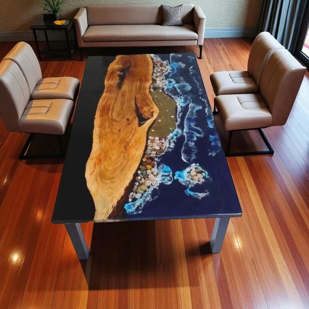 Handmade Acacia Wood & Ocean Wave Epoxy Resin Coffee Table - Etsy