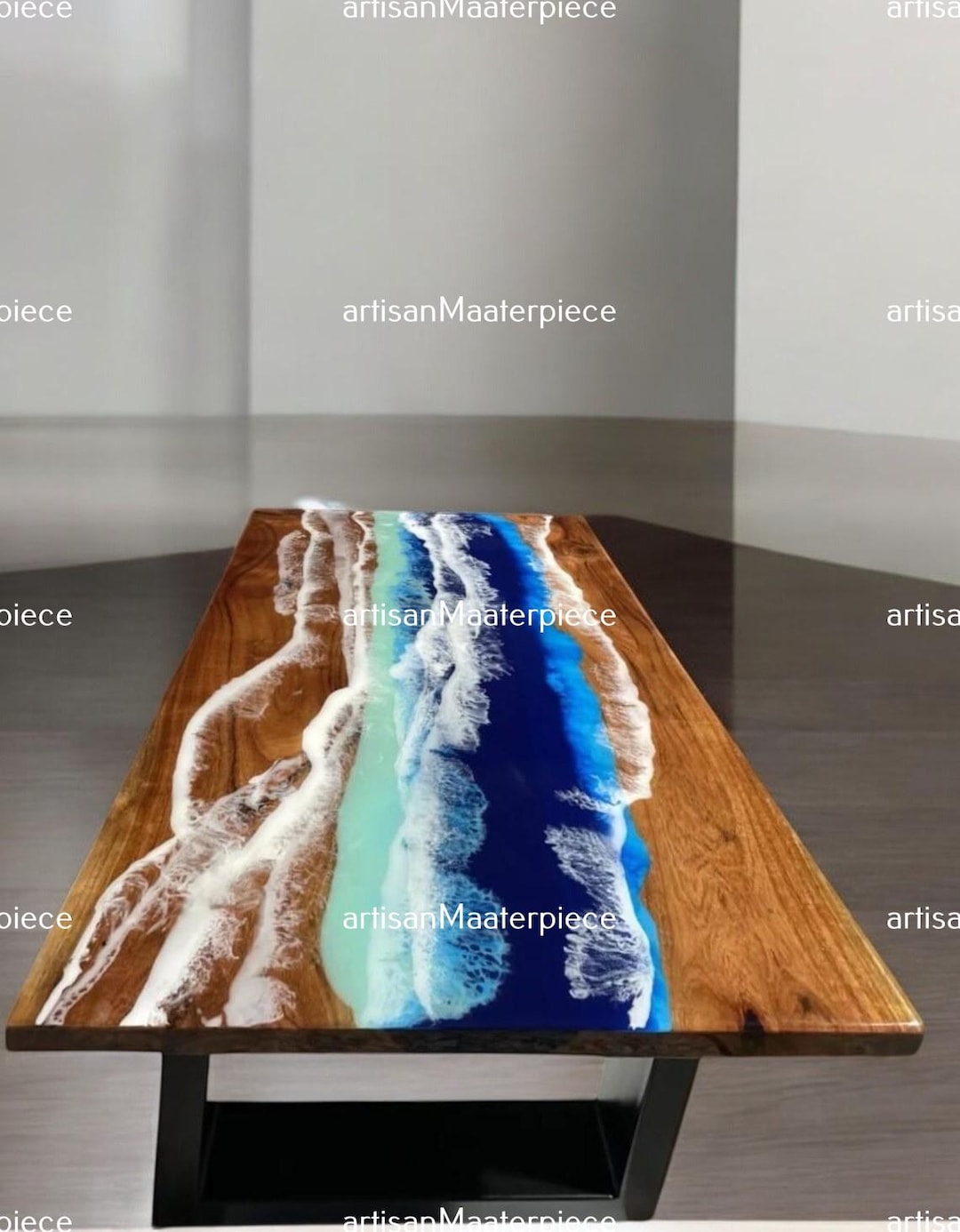 Live Edge Epoxy Ocean Table, Custom Ocean Table, Dining Epoxy Table ...