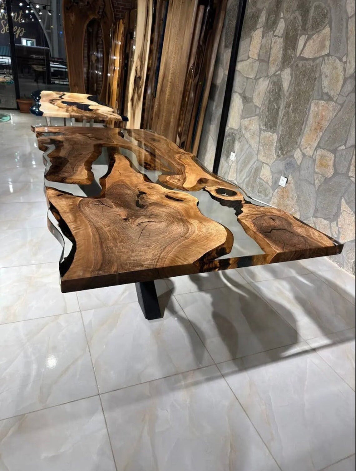 Custom Epoxy Table and Black Table Walnut River Epoxy Coffee Table ...