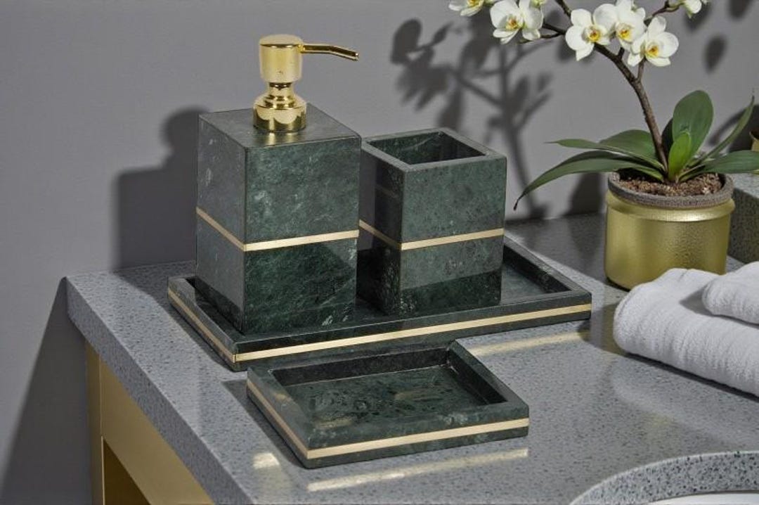 Natural Green Marble Effect Bathroom Accessories Set | Luxury Bathroom ...