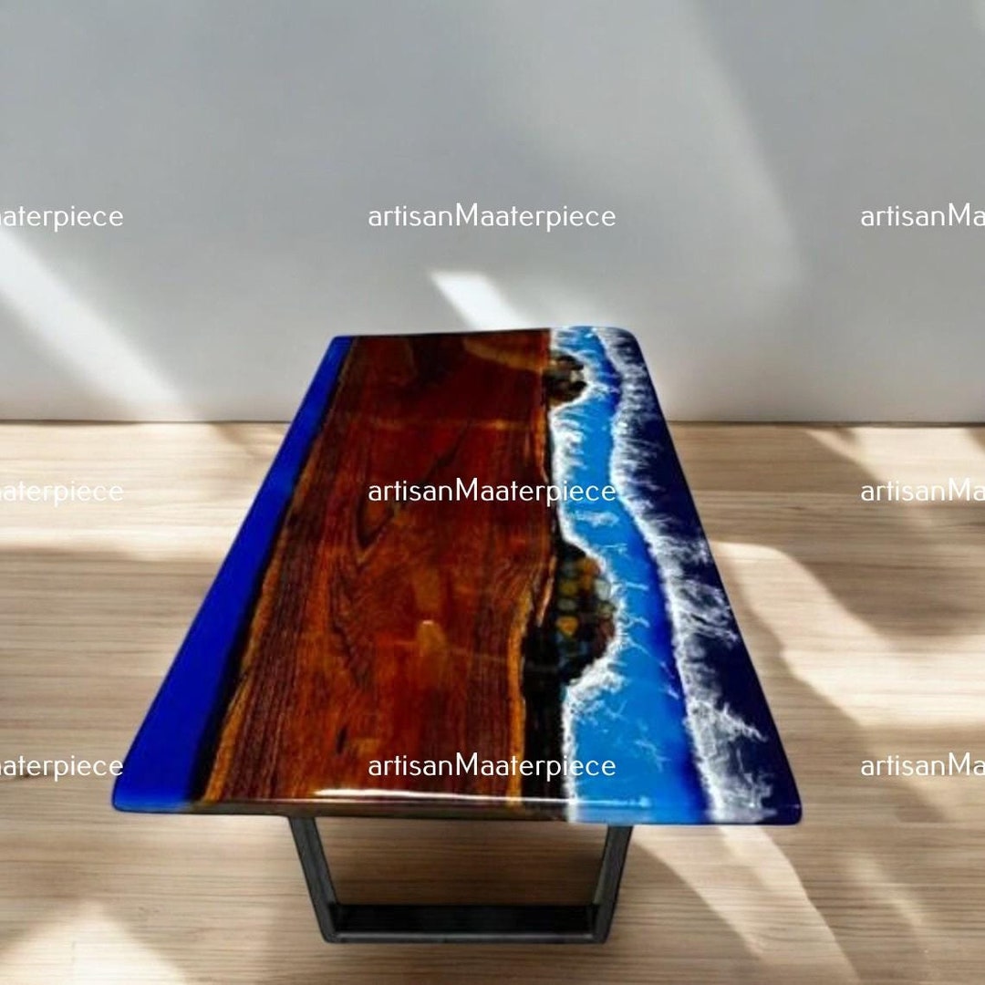 Personalized Ocean Resin Epoxy Table, Live Edge Ocean Epoxy Table ...
