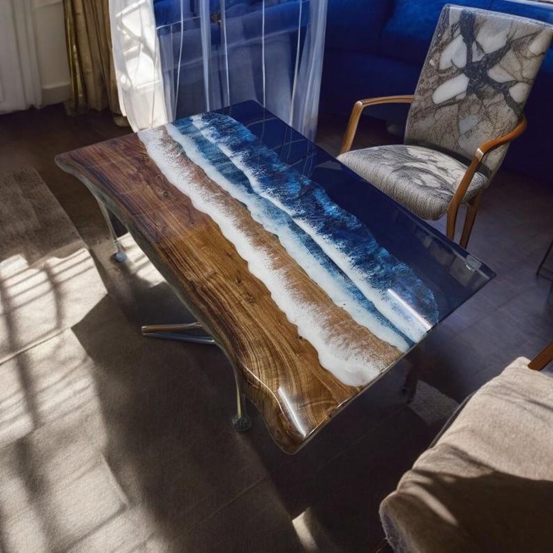 Acacia Wood Ocean Wave Epoxy Resin Dining Table - Etsy