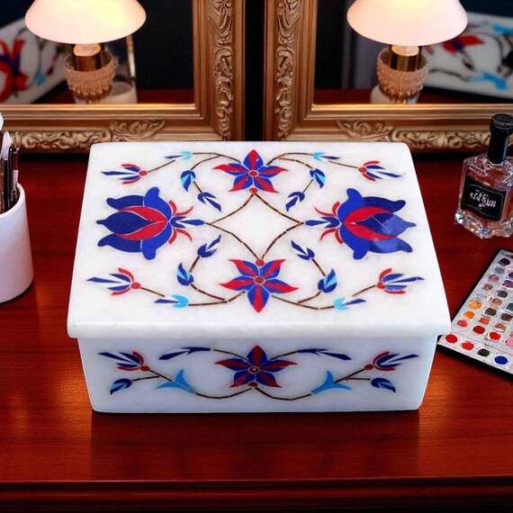 大理石の花模様の宝石箱：手作りの記念品入れ - Etsy 日本