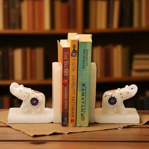 Lapis Lazuli Elephant Marble Bookends: Handcarved Shelf Decor