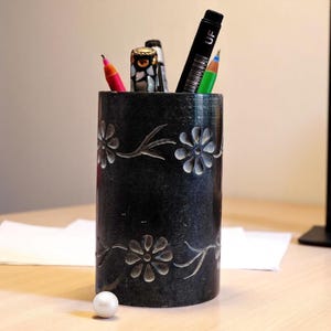 Porta-canetas de mármore | Organizador de mesa | Porta-cartões | Porta-pincel de maquiagem | Artesanato indiano feito à mão | Decoração para escritório e casa
