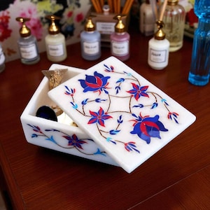 4X3 Marble Floral Jewellery Box | Handcrafted Inlay Trinket Box | Semi-Precious Stone Keepsake Box | Elegant Gift for Her | Decorative Box
