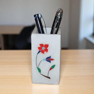 Stein- und Marmorstiftständer mit Elefanten-Idol | Stiftehalter | Schreibtisch Organizer |  Pinselhalter | Indisches Kunsthandwerk Dekorative Halter