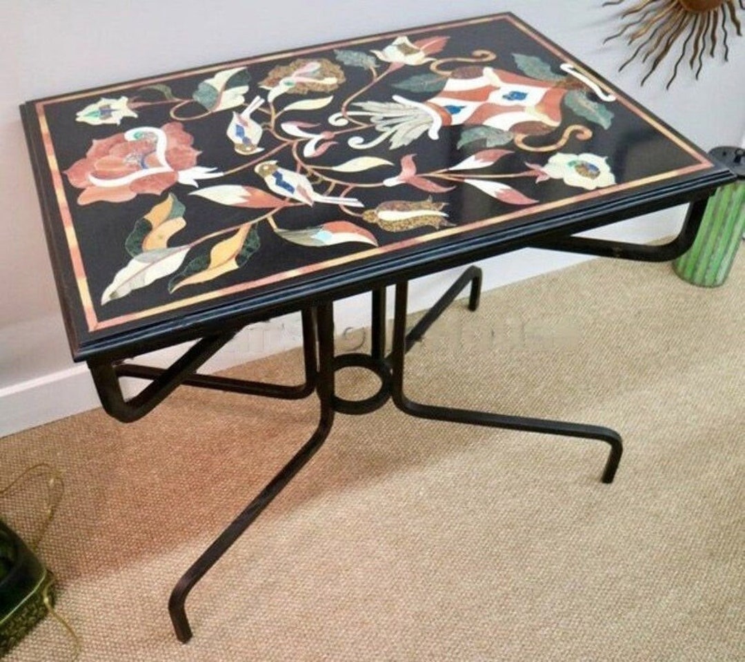 Black Marble Rectangle Shape Dining Table Top Semi Precious Etsy