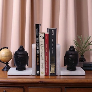 Handcarved Marble Bookends: Minimalist Stone Shelf Decor