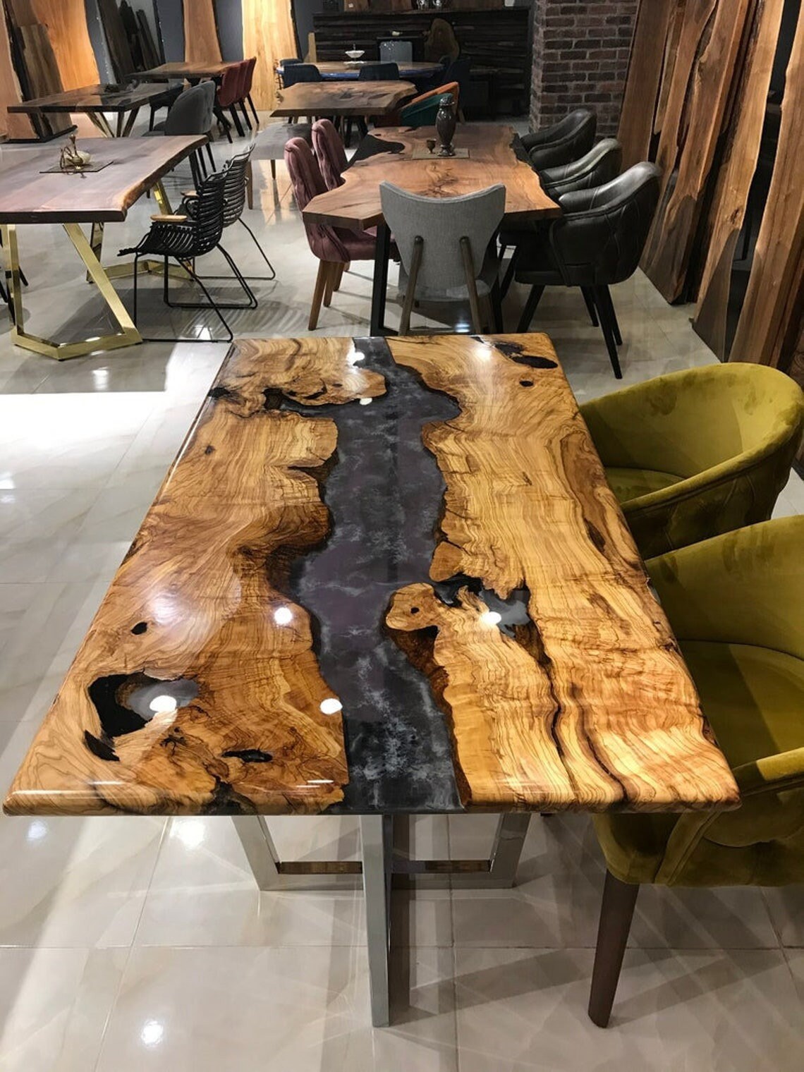 Multi Color Epoxy Resin Dining Table Acacia Wood Countertop Desk