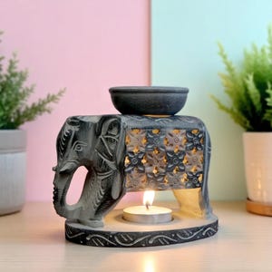Chess Elephant Marble Oil Burner Handmade Aroma Diffuser for Home, Office & Table Decorative | Essential Oil Candles Included | Festive Gift