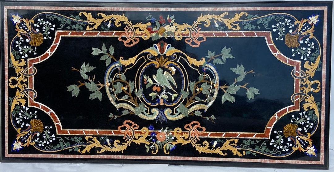 Black Marble Inlay Dining Table Top Inlay Center Table - Etsy