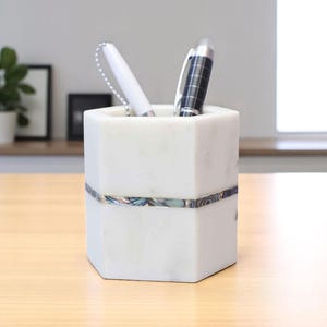 Marmor & Speckstein Stiftständer mit Elefanten Idol | Stiftehalter | Schreibtisch Organizer |  Pinselhalter | Indisches Kunsthandwerk Dekorative Halter
