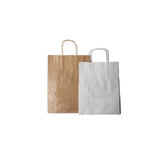 Sacchetti di carta con fondo a blocco italiano di qualità superiore con manico a torsione bianco e Kraft, disponibili in 4 misure