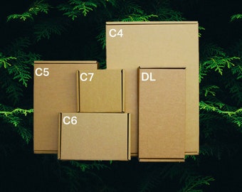 Milieuvriendelijke Royal Mail-kartonnen PIP-doos met grote letters Alle maten A4, A5, A6, A7, DL - verkrijgbaar in wit of bruin