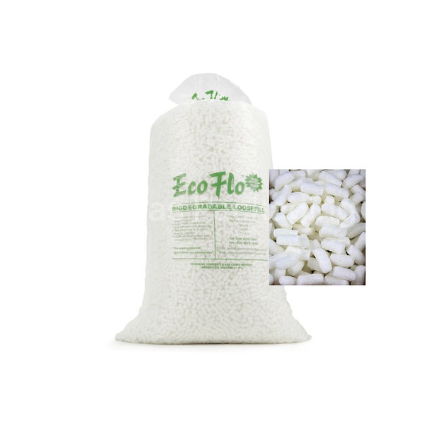 Eco Flo Relleno suelto Relleno vacío Embalaje 100 % biodegradable Cacahuetes Blanco/arcoíris listado múltiple