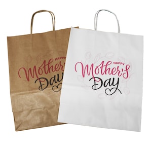 Festa della mamma Piccola/Media/Grande Kraft & White Eco Friendly Brown Paper Bag. Compleanno, San Valentino, Mi manchi, Condoglianze, Invio un abbraccio