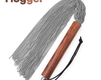 Wooden Handle Flogger- 50 Tails Chain Thuddy Flogger for Sex Couples- 18 inches Long Tails and 9 inches Long Unique Handle is for Fun