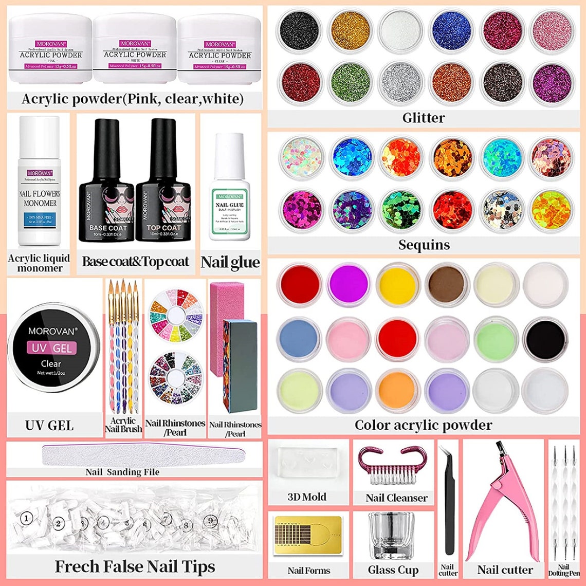 Acrylic Nail Kit 42 in 1 Acrylic Powder and Liquid Set with Etsy