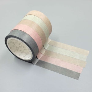 Neutral Washi Tapes in Natural Solid Colors, 5 Pack | Plain Sage Green, Beige, Pink, Tan/Taupe, Black | Polaroid Guestbook Tape | Scrapbook
