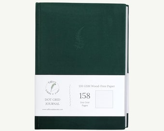 A5 Bullet Dotted Notebook in Emerald Green, 158 pages | Dot grid journal for planning, art | Velvety soft thick luxurious hardcover journal