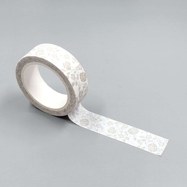 Ivory Wedding Washi Tape, Blooms | White, neutral, floral, pretty masking tape for polaroid guest book, bullet journal, planner, scrapbook