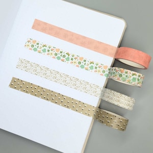 Spring Washi Tape Set of 4 | Neutral, beige, brown, pink, floral, aesthetic masking tape. Scrapbook, planner, bullet journal decorative tape