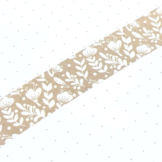 Neutral Washi Tape With White Flowers Brown Boho Floral 