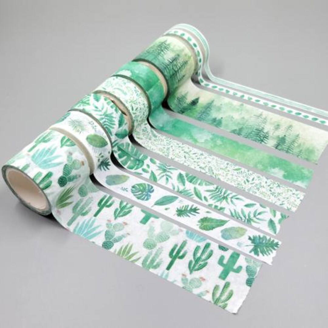 Washi Tape Set of 8 Botanical Green Rolls, Different Sizes, for Planner ...