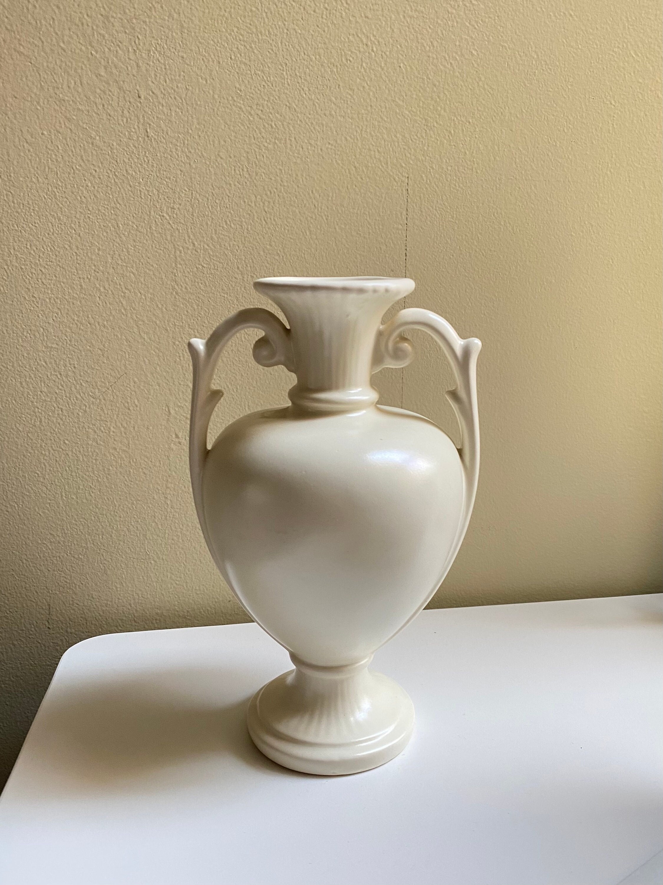 1940's White Haeger Pottery Trophy Vase Double Handle Vase Etsy