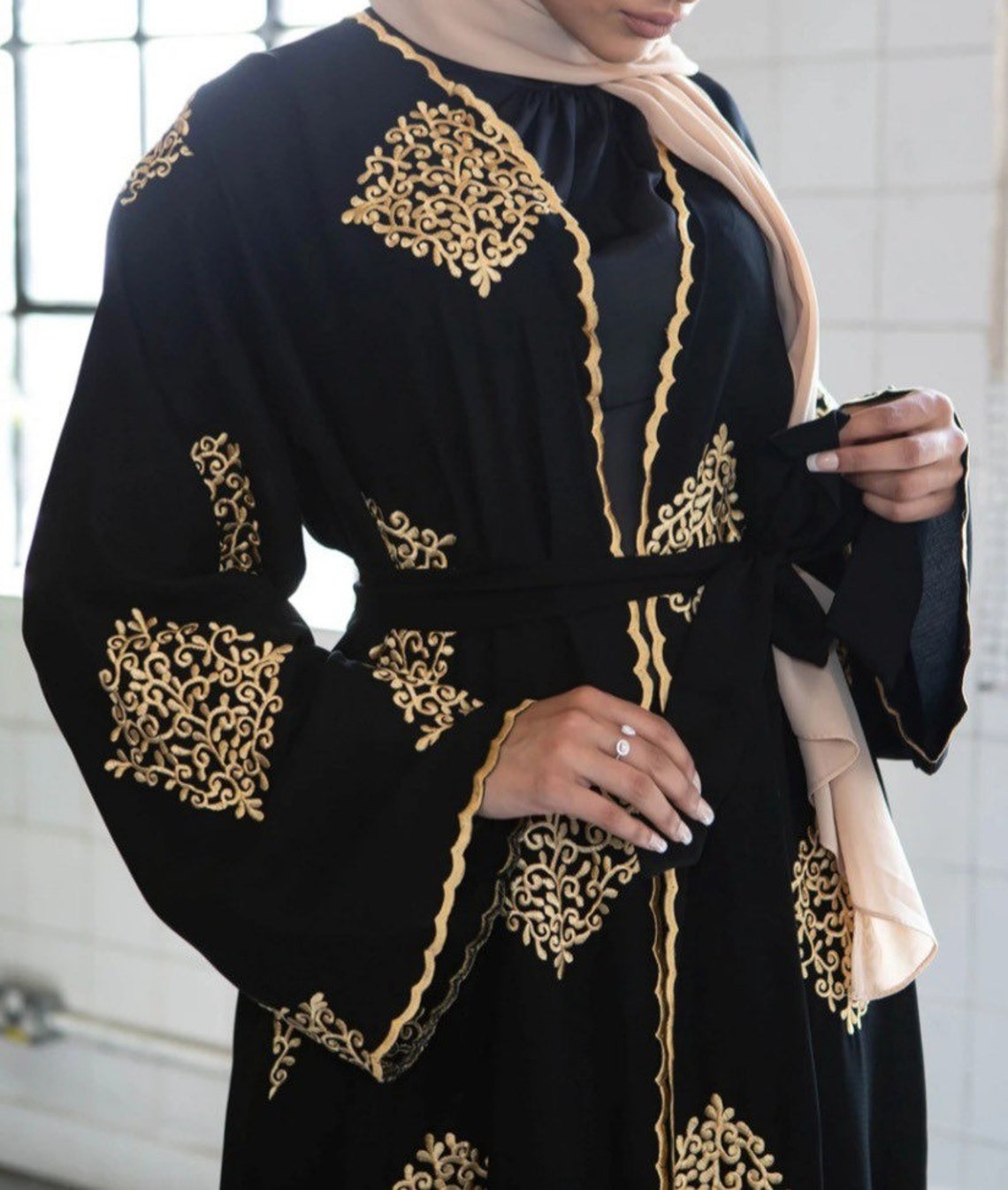 Womens Gold Embroidered Eid Abaya Islamic Dress - Etsy Singapore