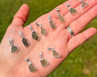 MOLDAVITE PENDANT / Authentic Moldavite / Sterling Silver / Moldavite Necklace / Tektite / Rare Crystal / Transformation Crystal