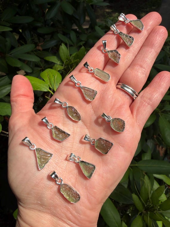 MOLDAVITE PENDANT / Authentic Moldavite / Sterling Silver / Moldavite Necklace / Tektite / Rare Crystal / Transformation Crystal