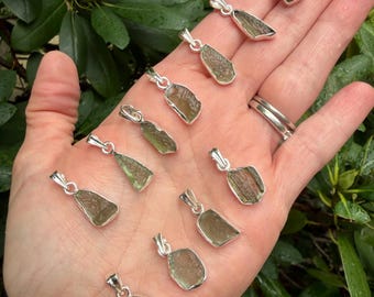 MOLDAVITE PENDANT / Authentic Moldavite / Sterling Silver / Moldavite Necklace / Tektite / Rare Crystal / Transformation Crystal