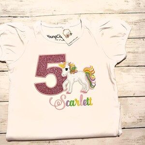 Glitter Unicorn Birthday Shirt, Kids Embroidered Birthday Shirt, Kids Personalized Birthday Shirt
