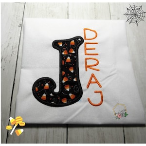 Candy Corn Monogram Shirt: Kids Embroidered Halloween Shirt