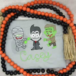 Glow In The Dark Trio Monster Shirt, Kids Embroidered Shirts, Halloween Theme Shirts, Personalized Kids Halloween Shirts