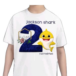 Embroidered Shark 2nd Birthday Shirt: Personalized Boys Cotton Tee