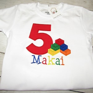 Building Blocks Birthday Shirt, Boys Embroidered Shirt, Personalized Birthday Shirt