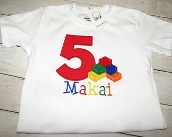 Personalized Building Blocks Birthday Shirt: Embroidered Cotton Boys Tee