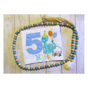 Dinosaur with Birthday Hat Shirt, Kids Embroidered Birthday Shirt, Kids Personalized Birthday Shirt