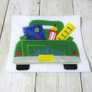 School Truck T-Shirt, Boy Personalized T-Shirt, Back To School, Custom Embroidered Shirt