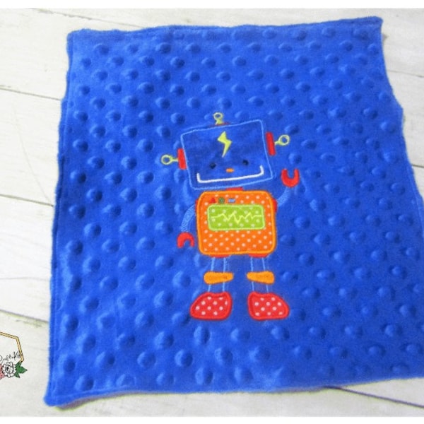 Robot Minky and Flannel Lovey, Personalized Mini Blanket, Baby/Toddler Security Blanket