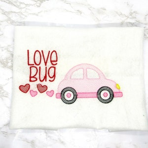 Love Bug Embroidered Kids Shirt: Valentine Car & Hearts Theme