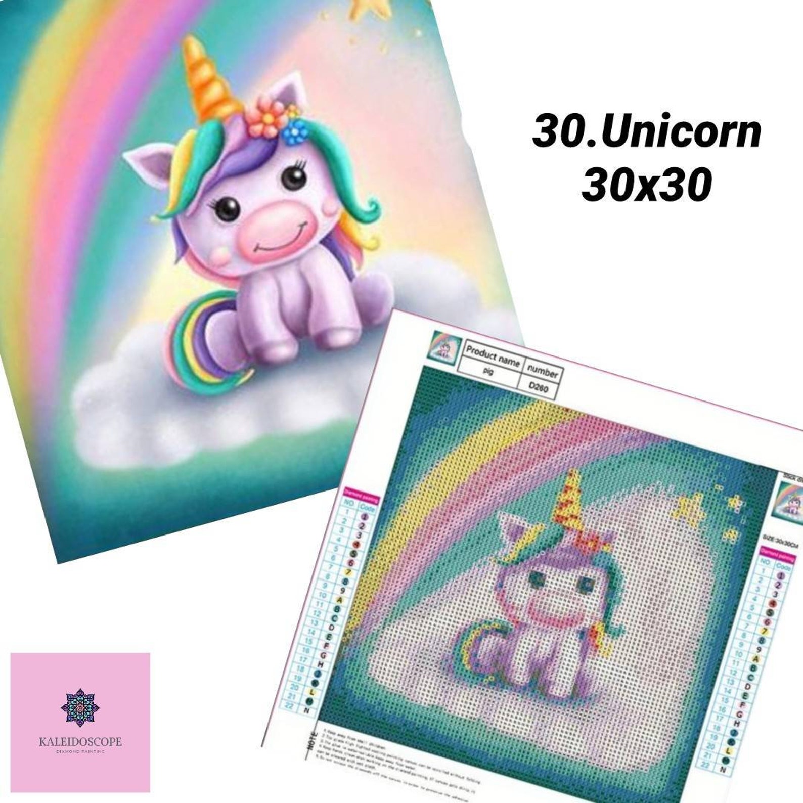 Unicorn diamond painting kit 30x30 Etsy