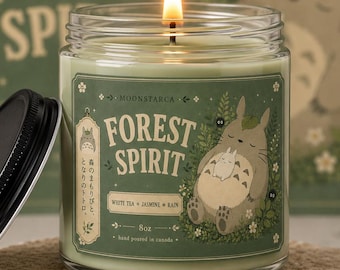 Forest Spirit Candle Inspired Anime Soy Candle | ghibli inspired Candle | White Tea Jasmine Rain Scent |  anime candle | Moonstarca