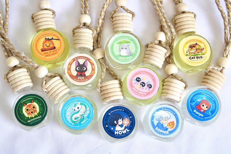 Studio Ghibli inspired car diffuser hanging from rearview mirror anime car accessory