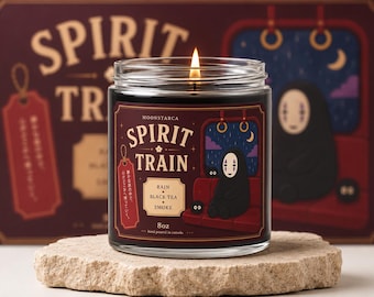 Spirit Train Candle Ghibli Inspired Soy Candle | Cozy Anime Train Candle | Rain Black Tea Smoke Scent | Handmade Candle in Canada