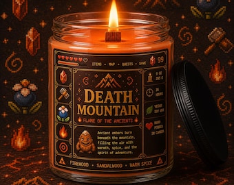 Vela de la Montaña de la Muerte inspirada en los juegos de aventuras de Zelda / Leña de sándalo, especias cálidas / Vela de soja de la Leyenda de Zelda / Vertida a mano